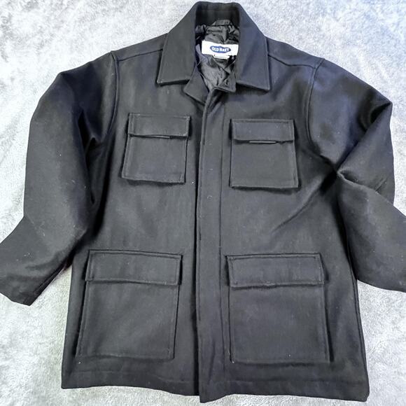 Old Navy Wool Blend Field Jacket Mens Medium Black Quilted Lined Chore Coat - Picture 3 of 11